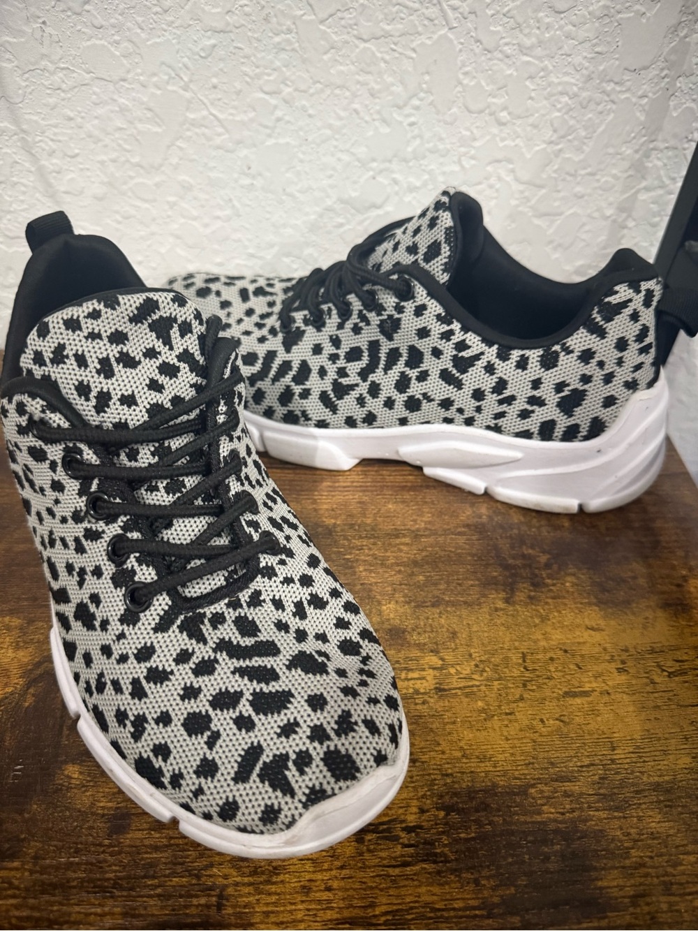 Women’s Black & White Leopard Print Athletic Sneakers